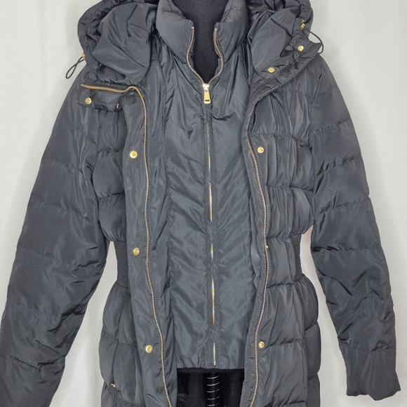 Cole Haan Black Signature Hooded Taffeta Down Coat - Size L - Picture 8 of 16
